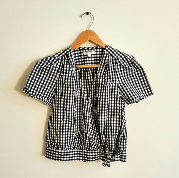 Madewell Short-Sleeve Wrap Top Checkered Gingham - Picture 2 of 6